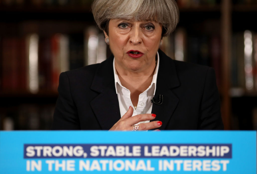 Image of Theresa May during her 'Strong and Stable' campaign